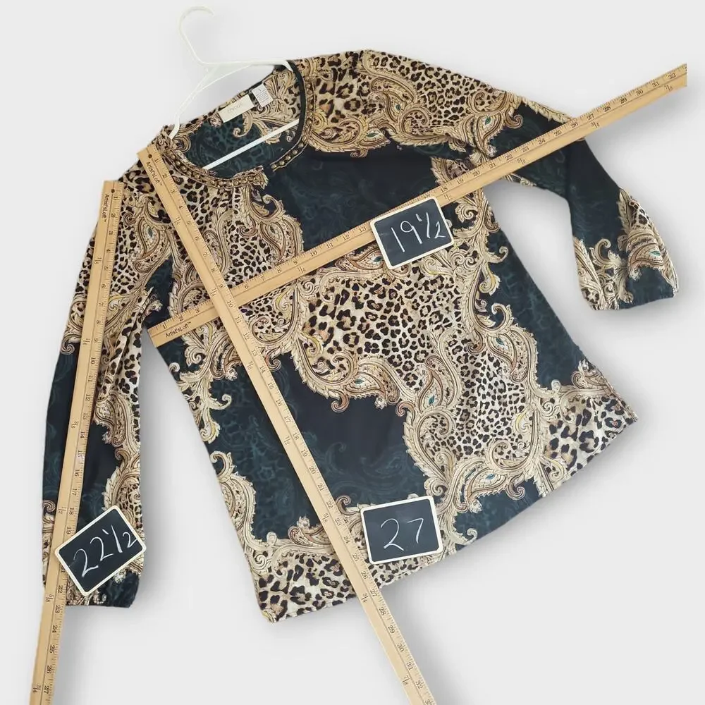 Chicos Womens Blouse Chicos 1 Standard Size 8 Leopard Print Sheer Lightweight - Picture 4 of 12